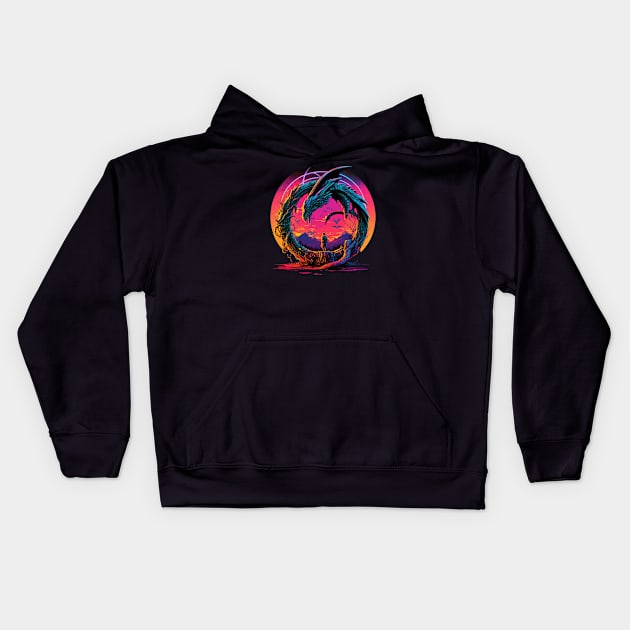 Synthwave Ouroboros Kids Hoodie by Spaksu